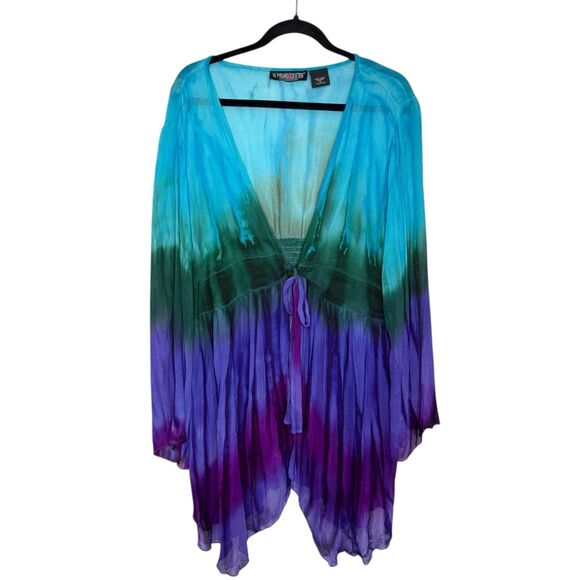 The Pyramid Collection Women’s XL Kimono Top Colorful Flowy Fairycore Whimsigoth - Picture 1 of 5